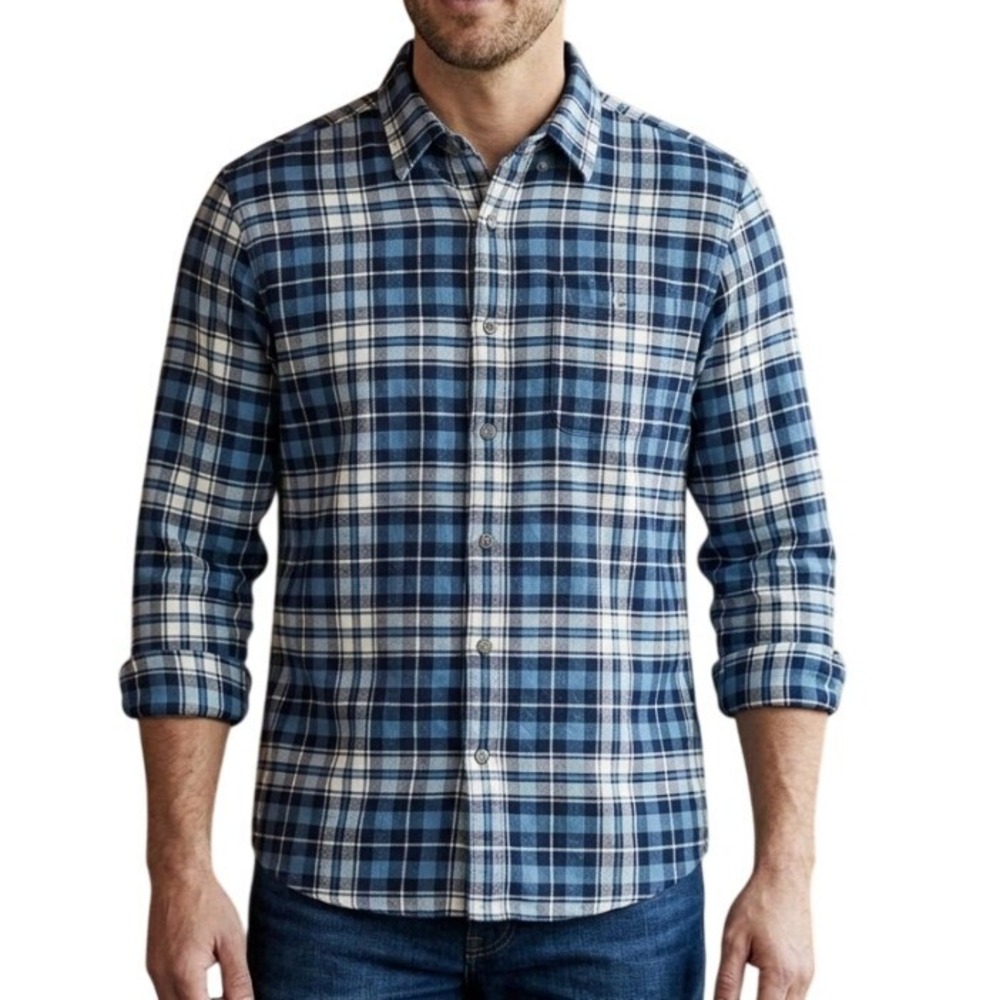 Eddie Bauer Mens‎ Large Classic Fit Flannel Shirt Blue Plaid Long Sleeve Cotton